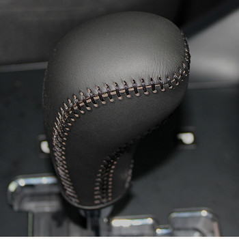 Черни естествени кожени меки ръчно зашити калъфи за скоростен лост за Hyundai Santa Fe 2012 Automatic