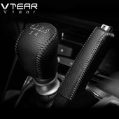 Vtear Hyundai Solaris sebességváltó nyakörvek bőr kézifék markolat belső autó-stílus Kézzel varrott burkolat tartozékok 2017