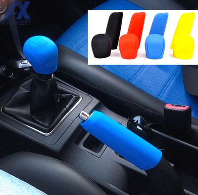 AX 2 buc. Buton schimbător de viteze din silicon pentru mașină cu set de huse pentru frâna de mână, piele pentru husa frânei de mână pentru Hyundai Solaris/Kia Rio/Nissan Qashqai