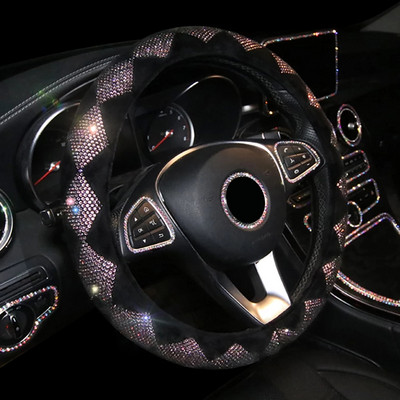 Bling Bling deimantiniai kalnų krištolo akmenys automobilio vairo dangtelis 38 cm automobilio salono priedai Moteriškas dėklas Auto stilius keturi sezonai