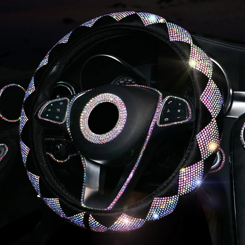 Bling Bling gyémánt strasszok autó kormánykerék burkolata 38 cm autóbelső kiegészítők női tok automatikus stílus négy évszak