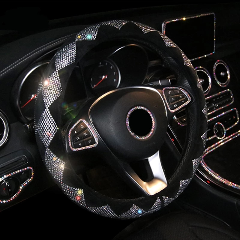 Bling Bling gyémánt strasszok autó kormánykerék burkolata 38 cm autóbelső kiegészítők női tok automatikus stílus négy évszak