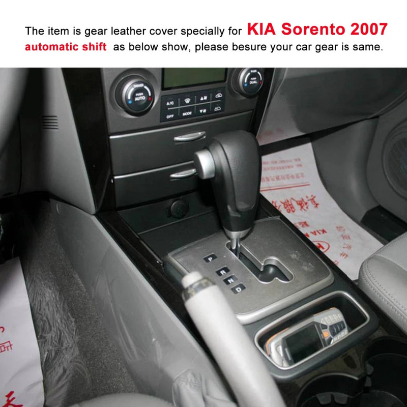 Fekete valódi bőr puha, kézzel varrott autós sebességváltó gomb burkolatok Kia Sorento 2007 Automata