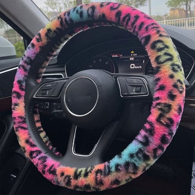 Universal Plush Leopard Pattern Car Steering Wheel Cover Car-Styling Anti-Slip Protective Case For Auto Interior Decoration