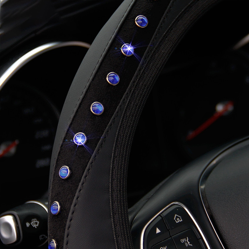 Rooliratta kate Universaalne auto 37CM 38CM Nahk Rhinestones Teemant libisemisvastane auto käepideme kate Autodekoratsiooni tarvikud