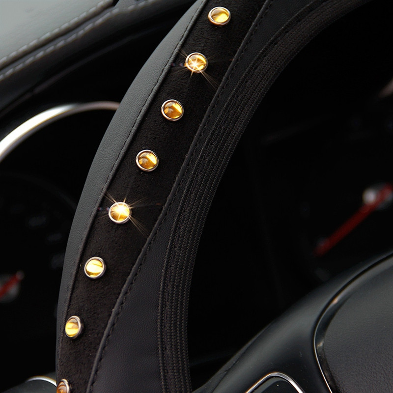 Rooliratta kate Universaalne auto 37CM 38CM Nahk Rhinestones Teemant libisemisvastane auto käepideme kate Autodekoratsiooni tarvikud