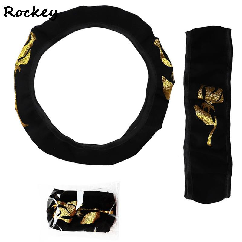 37–38 cm automobilio vairo dangtelis Blizgantis aukso spalvos gėlių spausdinimas neslystantis universalus automatinio vairo apsaugos salono priedai