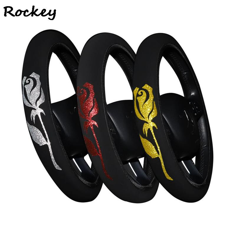 37–38 cm automobilio vairo dangtelis Blizgantis aukso spalvos gėlių spausdinimas neslystantis universalus automatinio vairo apsaugos salono priedai