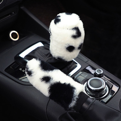 Meki pliš, navlaka za volan automobila od 38 cm s ispisom krava, komplet navlaka za ručnu kočnicu, protuklizni dodaci za unutrašnjost automobila