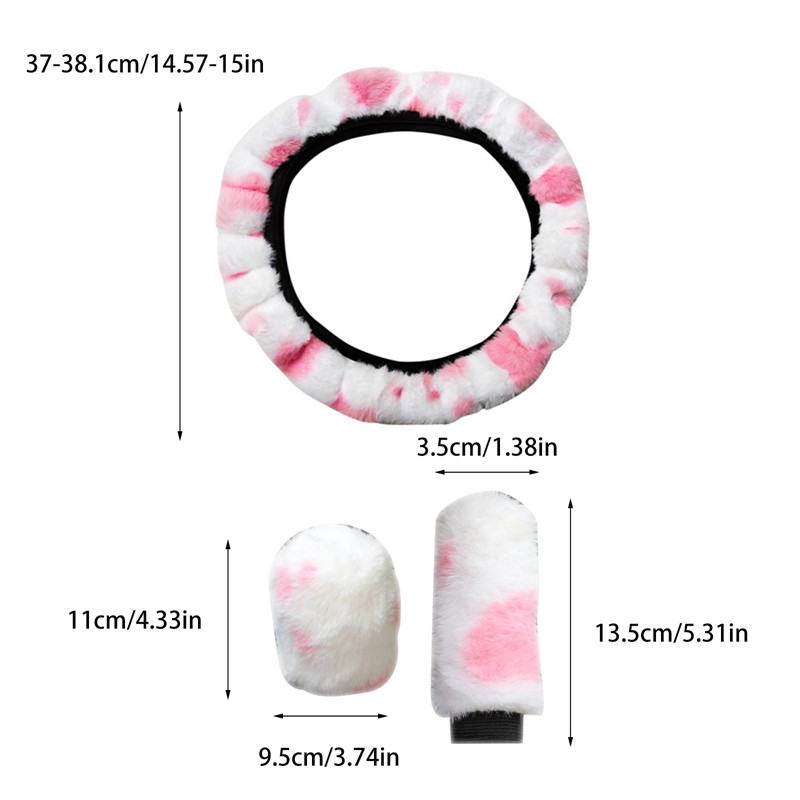 Meki pliš, navlaka za volan automobila od 38 cm s ispisom krava, komplet navlaka za ručnu kočnicu, protuklizni dodaci za unutrašnjost automobila