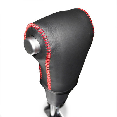 Черна естествена кожа Handsewing Car Gear Head Head Collars Cover за Hyundai Tucson 2006-2013 Автоматичен калъф за скоростен лост