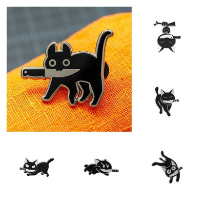 Γελοιογραφία Γυναικείες καρφίτσες σε σχήμα χαριτωμένης μαύρης γάτας Simplicity Καρφίτσες με πέτο με ποπ σμάλτο Καρφίτσες για γυναίκες Αστεία κοσμήματα значки