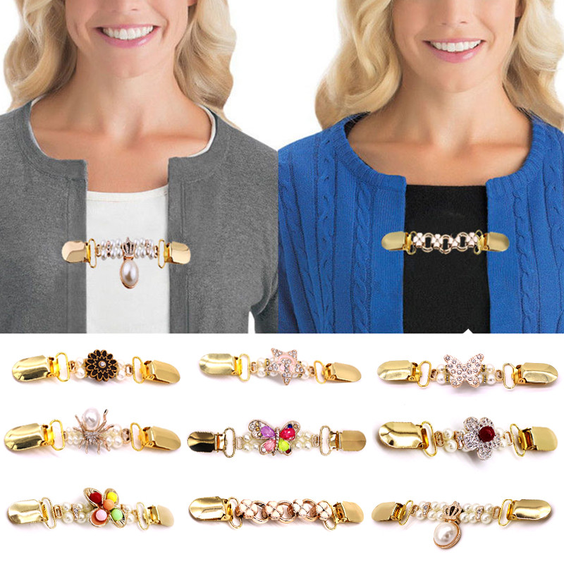 1PC Retro jaciņa Clip Cape Šalle Krekls Džemperis Apkakle Duck Clip Pērļu Rhinestones Blūze Sprādze Apģērbu Dekorācija Piespraudes piespraudes