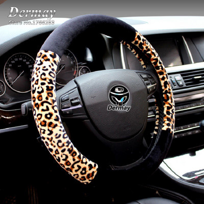 9 Krāsas JAUNA Leoparda apdruka Kažokādas Jauki Stūres Pārsegi Meiteņu Izmērs 38cm Piemērots lielākajai daļai automašīnu stila Ziemas silts Bezmaksas piegāde