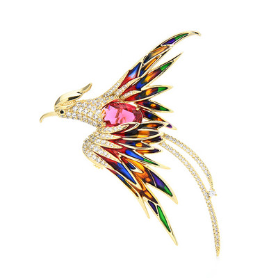 Wuli&baby Crystal Phoenix Bird Брошки за жени Мъже 5-цветен емайл Летяща красота Bird Party Офис брошка Pin Gifts