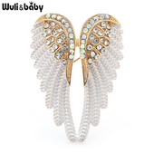 Wuli&baby Clasic Strass Aripi de Înger Broșă Ace 3 Culori 2021 Bijuterii strălucitoare Cadou Broșe de designer cu pene