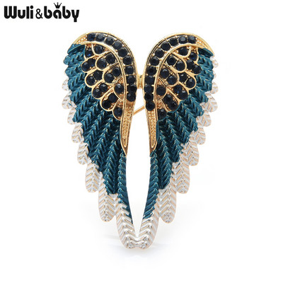 Wuli&baby Clasic Strass Aripi de Înger Broșă Ace 3 Culori 2021 Bijuterii strălucitoare Cadou Broșe de designer cu pene