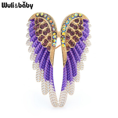 Wuli&baby Clasic Strass Aripi de Înger Broșă Ace 3 Culori 2021 Bijuterii strălucitoare Cadou Broșe de designer cu pene