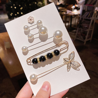 5/10 бр./опаковка Сладки емайлирани брошки Игли Перлено деколте Малка яка Ревер Игла Катарама Хиджаб Фиксирани дрехи Брошка Шал Комплекти бижута