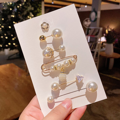 5/10 бр./опаковка Сладки емайлирани брошки Игли Перлено деколте Малка яка Ревер Игла Катарама Хиджаб Фиксирани дрехи Брошка Шал Комплекти бижута