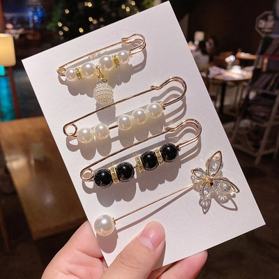 5/10 бр./опаковка Сладки емайлирани брошки Игли Перлено деколте Малка яка Ревер Игла Катарама Хиджаб Фиксирани дрехи Брошка Шал Комплекти бижута