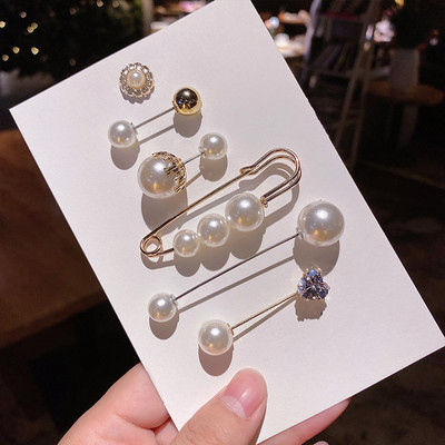 5/10 бр./опаковка Сладки емайлирани брошки Игли Перлено деколте Малка яка Ревер Игла Катарама Хиджаб Фиксирани дрехи Брошка Шал Комплекти бижута