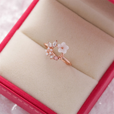 KSRA New Korean Rafinat Crystal Flower Fashion Temperment Sweet Versatile Love Opening Feminin Jewelry