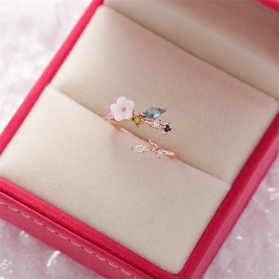 KSRA New Korean Rafinat Crystal Flower Fashion Temperment Sweet Versatile Love Opening Feminin Jewelry