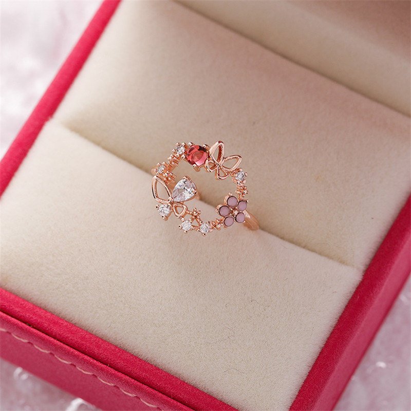 KSRA New Korean Rafinat Crystal Flower Fashion Temperment Sweet Versatile Love Opening Feminin Jewelry