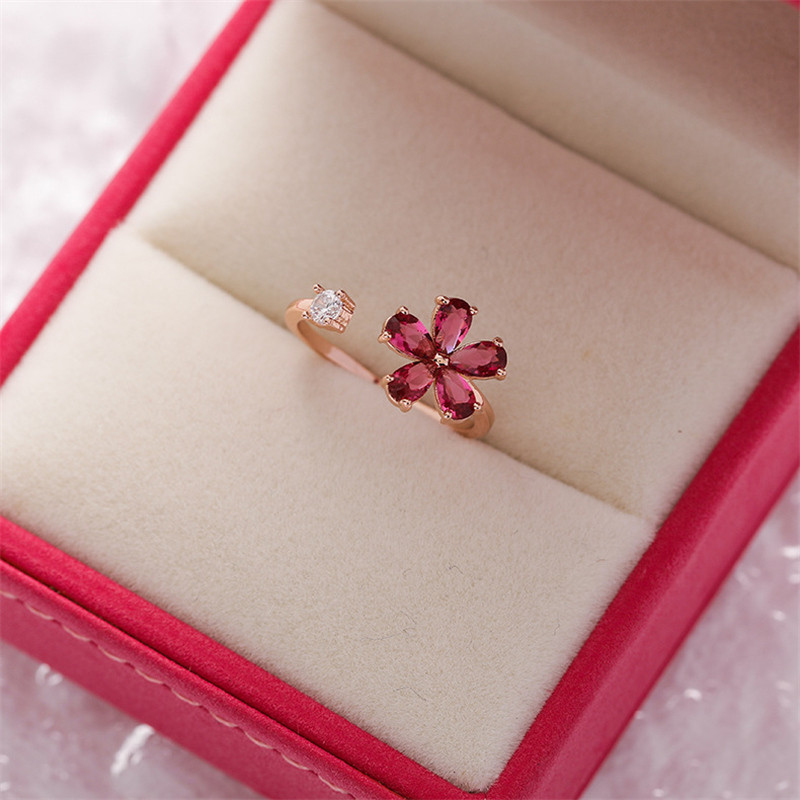KSRA New Korean Rafinat Crystal Flower Fashion Temperment Sweet Versatile Love Opening Feminin Jewelry