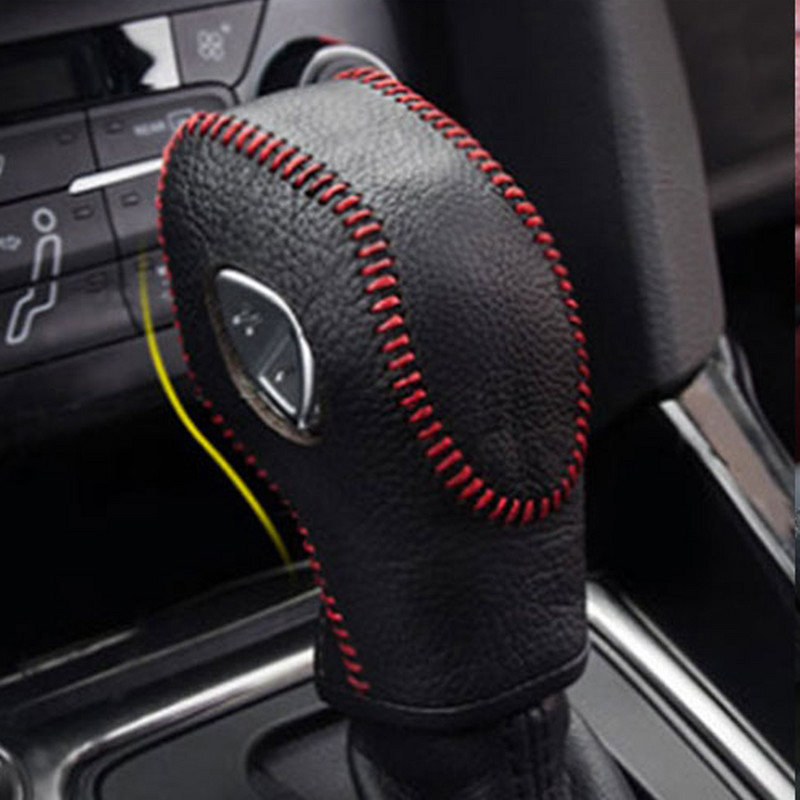 Xburstcar Auto for Ford New Fiesta MK7 2009 - 2015 Ecosport 2012 - 2017 Bőr AT sebességváltó fej váltó gomb tok burkolata fogaskerék nyakörvek