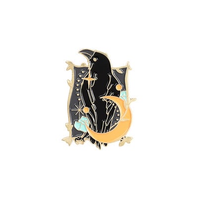 Corb Corb smalț pin personalizat pasăre pene lună flori broșe geanta rever insignă punk bijuterii gotice cadou pentru prieteni