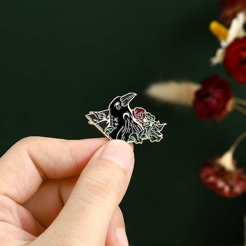 Corb Corb smalț pin personalizat pasăre pene lună flori broșe geanta rever insignă punk bijuterii gotice cadou pentru prieteni