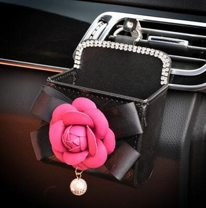 Husa pentru volan din piele cu flori de trandafir roz Suport auto pentru tetiera Frana de mana Husa schimbator de viteze Cristal Accesorii pentru interiorul masinii