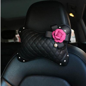 Husa pentru volan din piele cu flori de trandafir roz Suport auto pentru tetiera Frana de mana Husa schimbator de viteze Cristal Accesorii pentru interiorul masinii