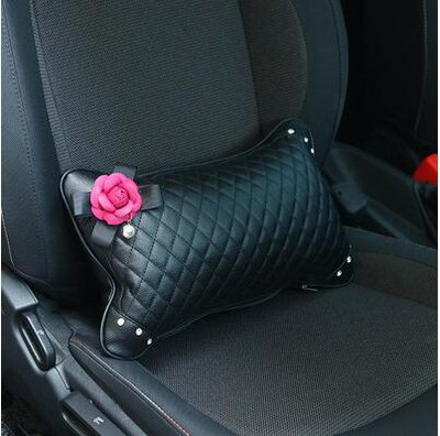 Husa pentru volan din piele cu flori de trandafir roz Suport auto pentru tetiera Frana de mana Husa schimbator de viteze Cristal Accesorii pentru interiorul masinii