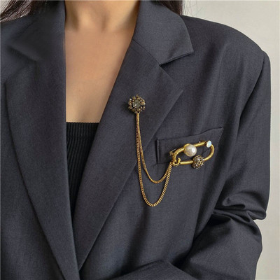 Broșă cu pandantiv cu ciucuri în stil întunecat pentru bărbați, femei, broșe vintage baroc, decorare, broșă cu lanț de piept, accesorii la modă