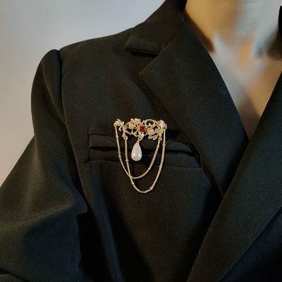 Broșă cu pandantiv cu ciucuri în stil întunecat pentru bărbați, femei, broșe vintage baroc, decorare, broșă cu lanț de piept, accesorii la modă