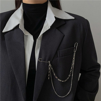 Broșă cu pandantiv cu ciucuri în stil întunecat pentru bărbați, femei, broșe vintage baroc, decorare, broșă cu lanț de piept, accesorii la modă