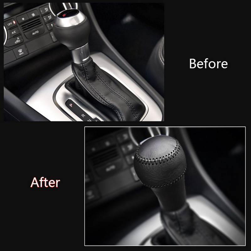 Capac butonul schimbătorului de viteze pentru AUDI RS 3 2017 pentru RS 6 2016 pentru RS 7 2016 pentru TT RS, piele naturală, cusut manual, fir negru/roșu