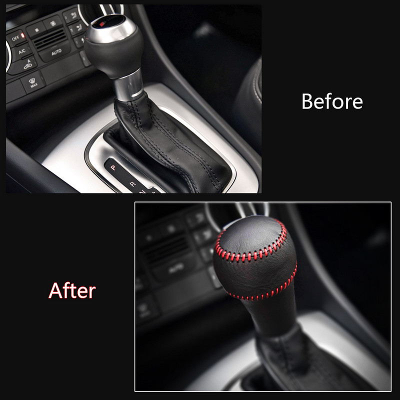 Capac butonul schimbătorului de viteze pentru AUDI RS 3 2017 pentru RS 6 2016 pentru RS 7 2016 pentru TT RS, piele naturală, cusut manual, fir negru/roșu