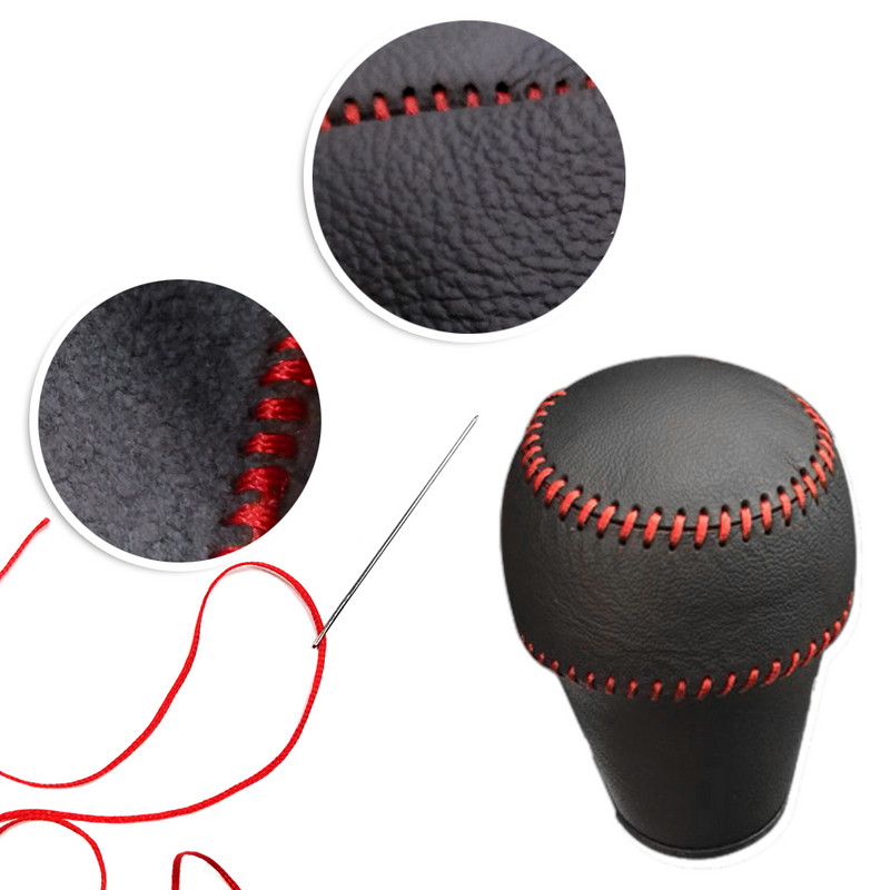 Capac butonul schimbătorului de viteze pentru AUDI RS 3 2017 pentru RS 6 2016 pentru RS 7 2016 pentru TT RS, piele naturală, cusut manual, fir negru/roșu