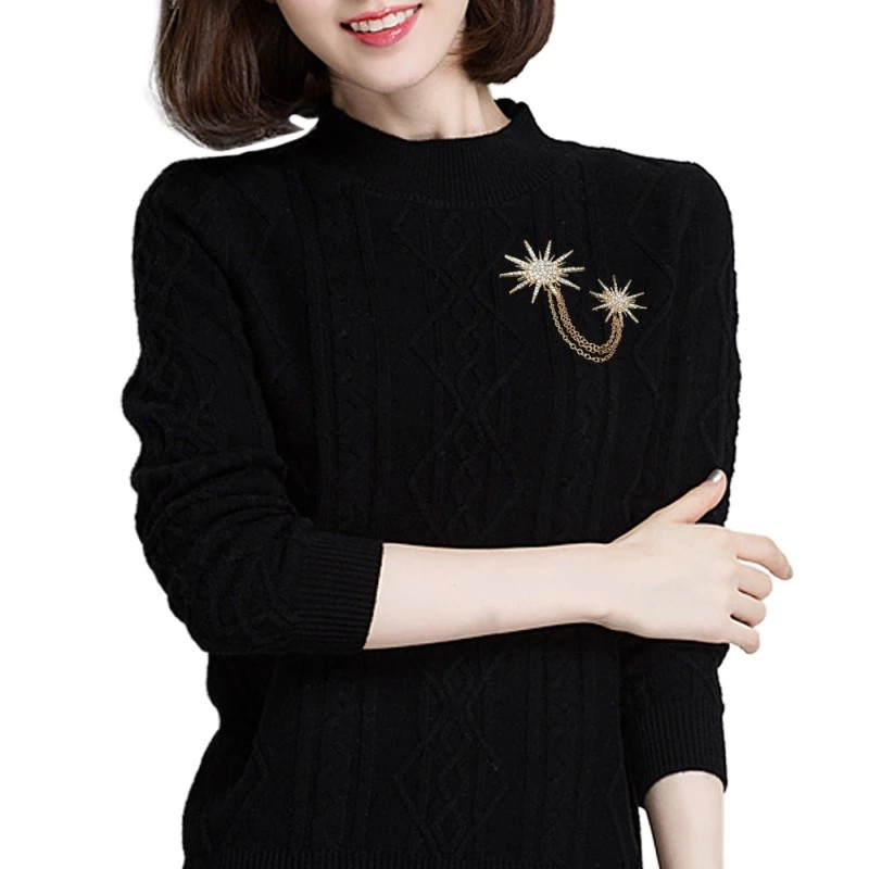 BOAKO Cristal strălucitor fulg de nea broșă cu ciucuri cu lanț dublu pentru femei, aliaj, cu strasuri, eșarfă, cataramă, guler, ace, broșă, insignă cu clemă