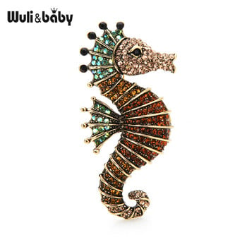 Wuli&baby Sparkling Rhinestone Seahorse Καρφίτσες 3 χρωμάτων Sea Animal Office Casual Pins καρφίτσας Δώρα