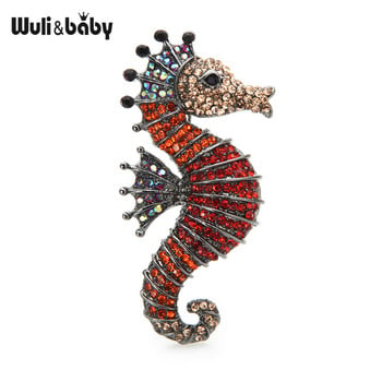 Wuli&baby Sparkling Rhinestone Seahorse Καρφίτσες 3 χρωμάτων Sea Animal Office Casual Pins καρφίτσας Δώρα