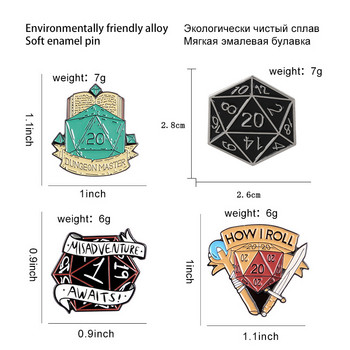 20 Face Dice Μεταλλικό σμάλτο καρφίτσα Μόδα Προσωπικότητα D20 DnD Dice Game Badge Pin Cartoon Μοντέρνα στολή Σακίδιο πλάτης Δώρο κοσμήματα