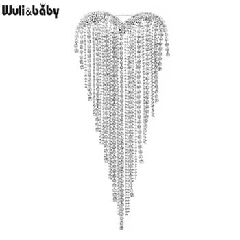 Καρφίτσες Wuli&baby Heart Tassels για Γυναικείες 2021 Δώρα Καρφίτσες Καρφίτσας Γραφείου Rhinestone Weddings Party