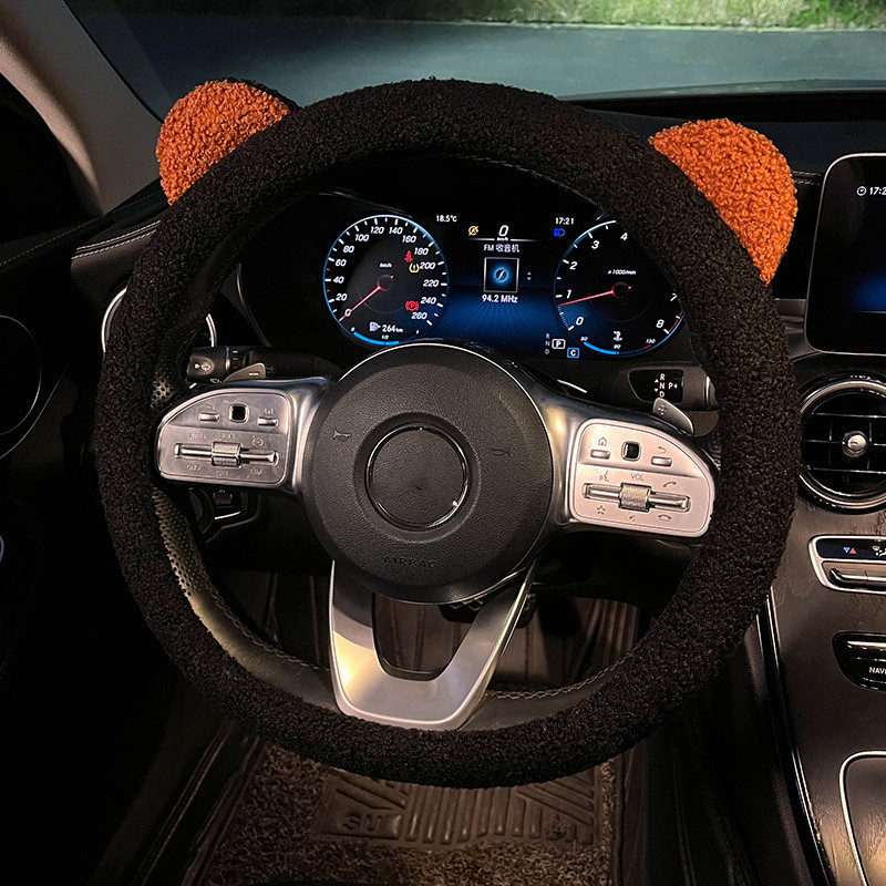 Nou Iarna Cald Moale Pluș Desene Animat Ursă Ureche Accesorii Interioare Mașină 38 cm Husa Volan Mașină Husa Mâner