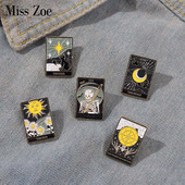 Tarot Ace emailate personalizate Soare Luna Stele Gotic Schelet Iubitor Broșe Rever Insigne Geanta Punk Dark Witch Bijuterii Cadou pentru copii