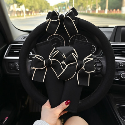 1 komplekti klassikaline ruuduline Bowknot auto turvavööpadi Four Seasons universaalne auto roolikate naiste autotarvikud